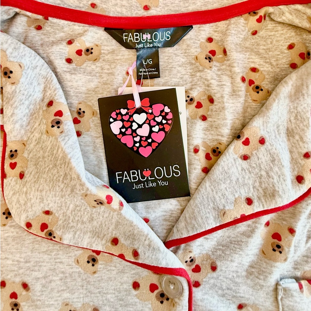 NWT Fabulous Just Like You Butter Soft Valentine Teddy Bear Pajama Set - Size L - Picture 2 of 2
